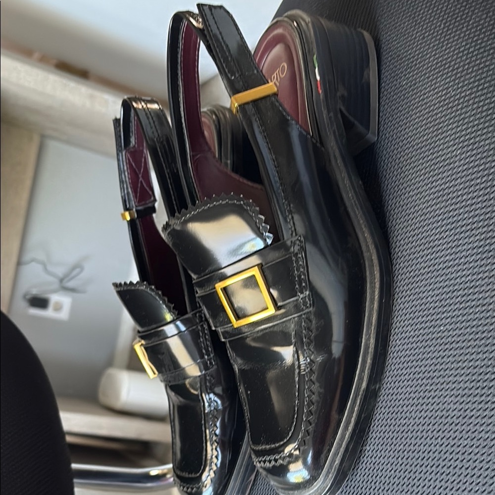 Franco Sarto Black and Gold Loafers